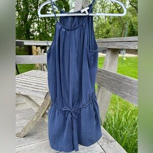 Joie navy silk romper with drawstring and pockets. Size medium